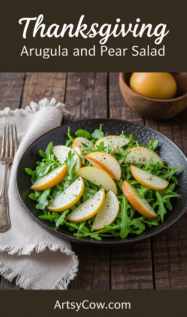thanksgiving arugula and pear salad pin image