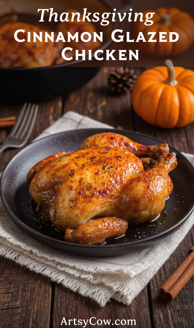 thanksgiving cinnamon glazed chicken recipe pin image