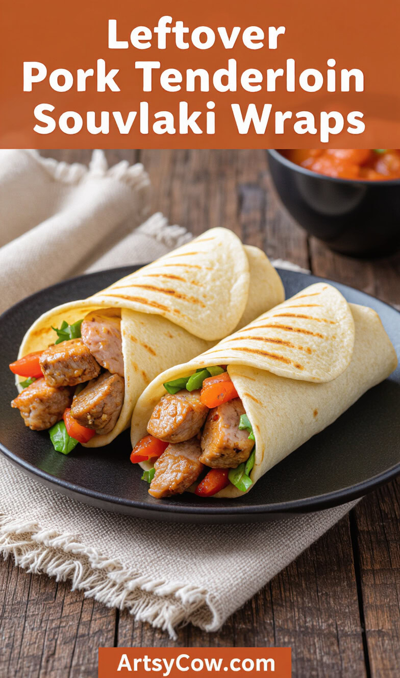leftover pork tenderloin souvlaki wraps recipe pin image