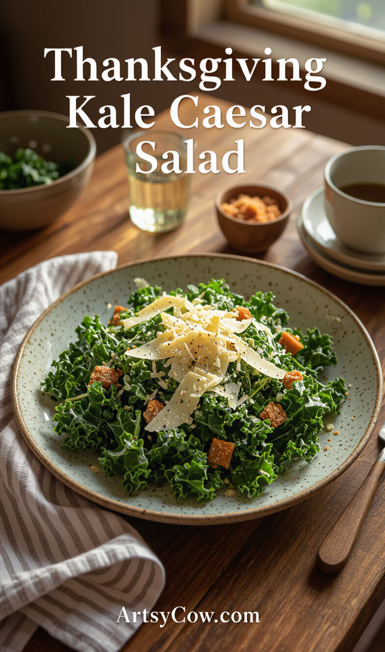 thanksgiving kale caesar salad pin image