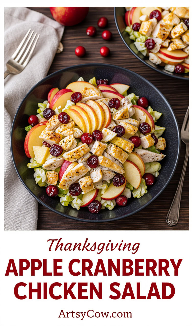 thanksgiving apple cranberry chicken salad recipe pin image