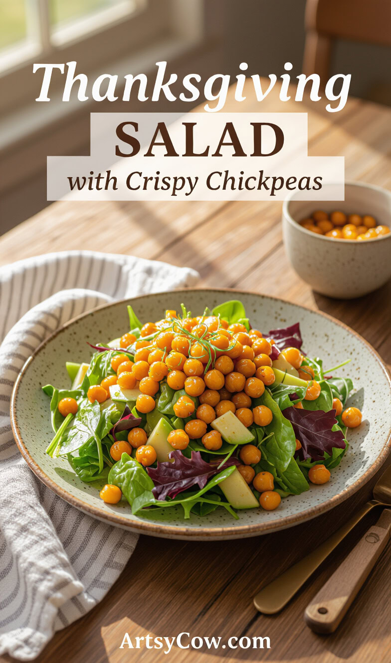 thanksgiving salad with crispy chickpeas pin image