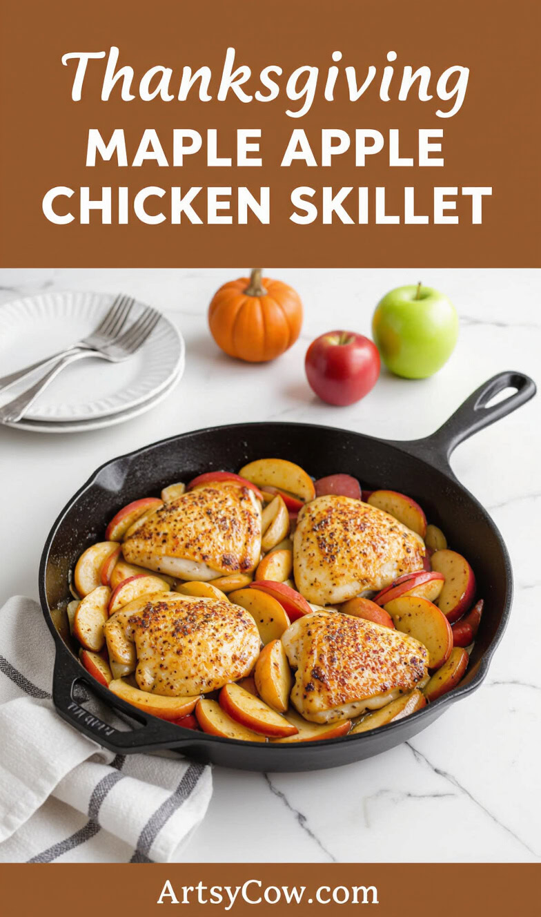 thanksgiving maple apple chicken skillet recipe pin image