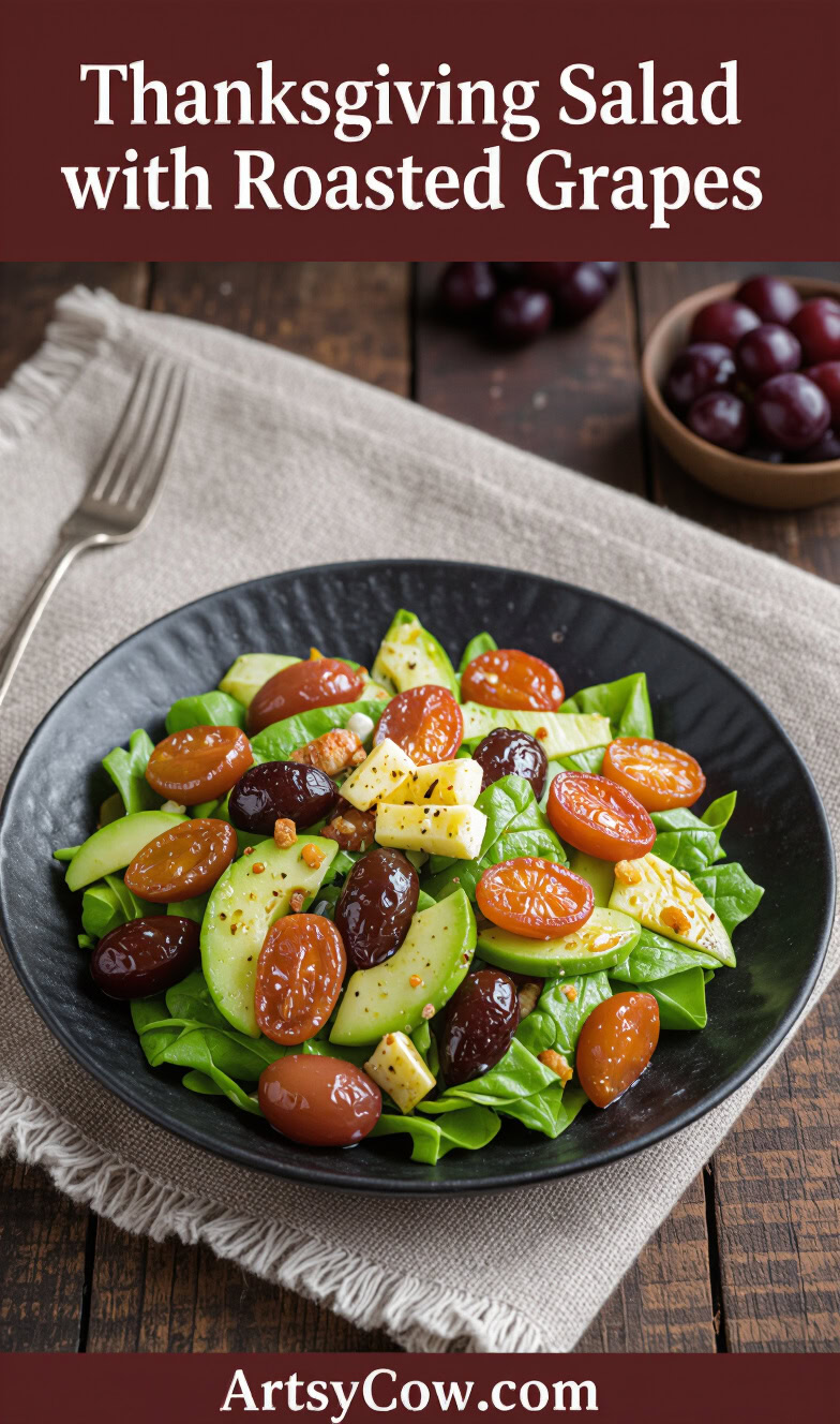 thanksgiving salad with roasted grapes pin image