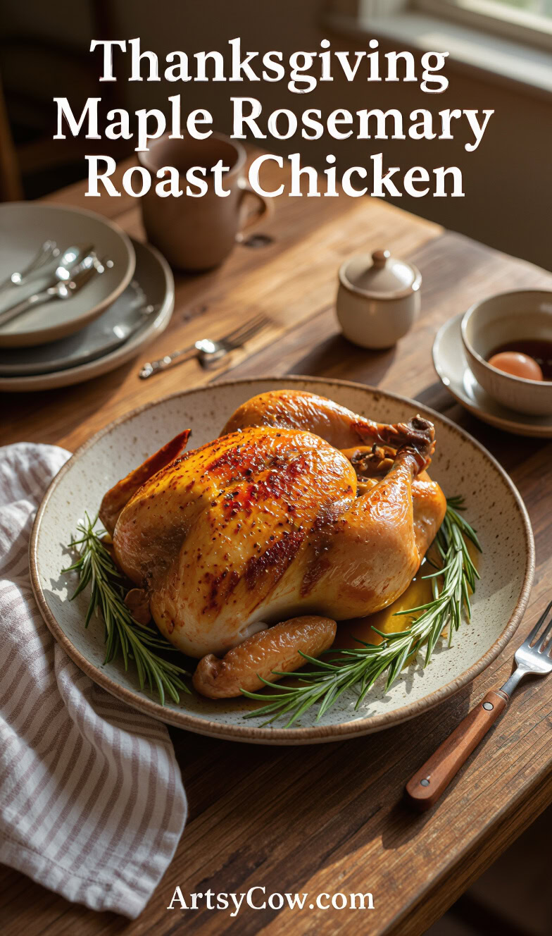 thanksgiving maple rosemary roast chicken recipe pin image