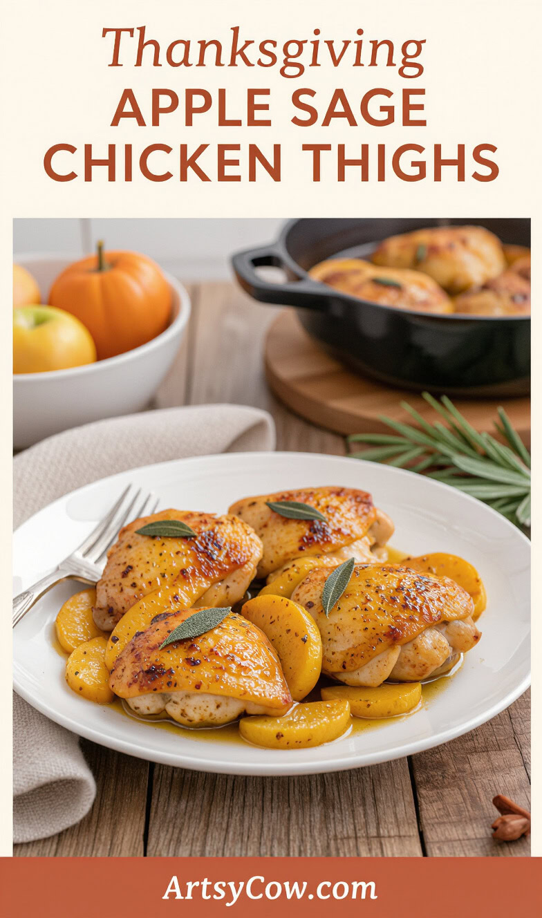 thanksgiving apple sage chicken thighs recipe pin image