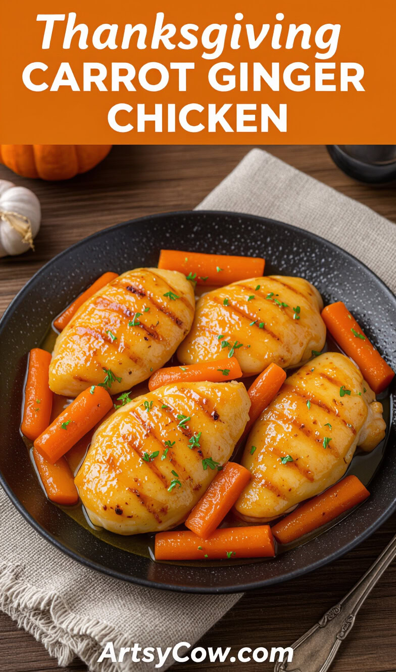 thanksgiving carrot ginger chicken recipe pin image