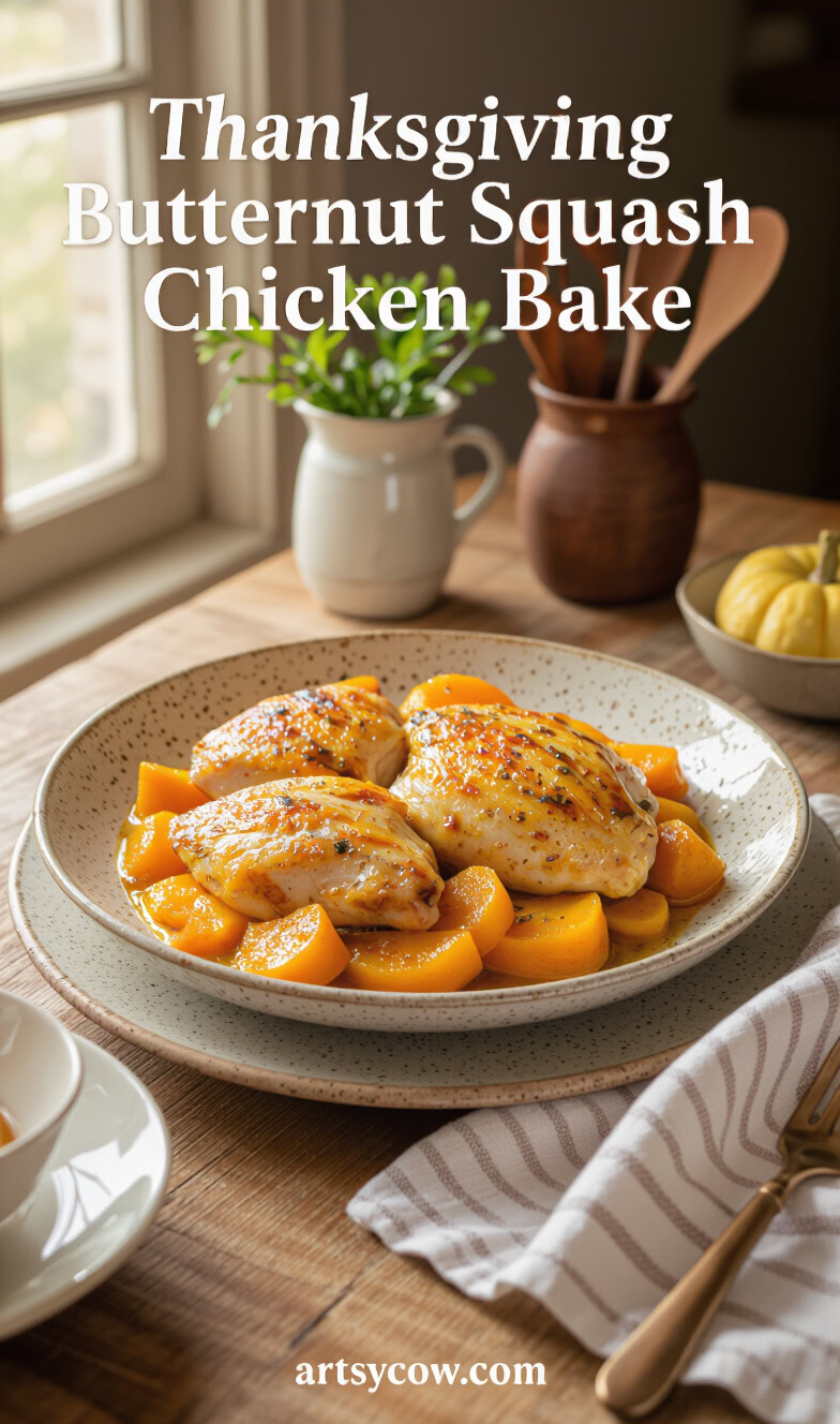 thanksgiving butternut squash chicken bake recipe pin image