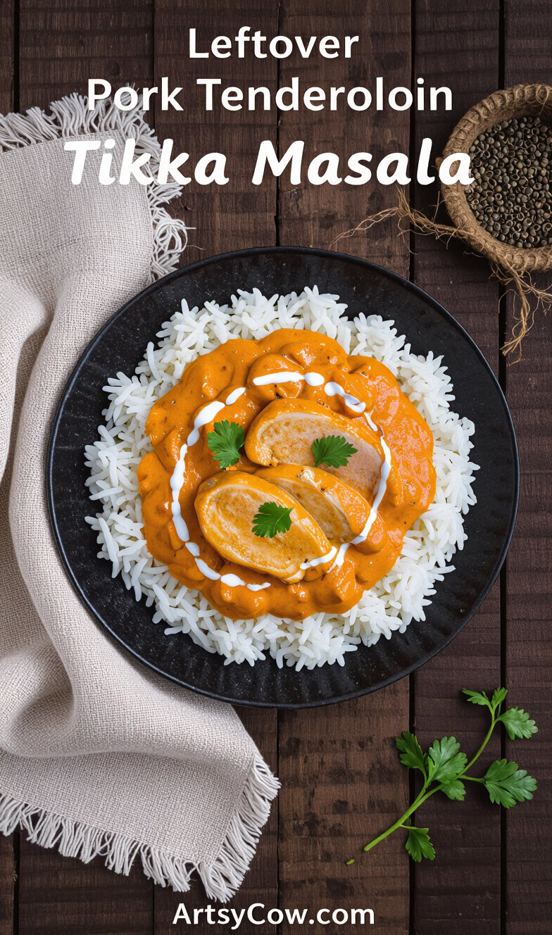 leftover pork tenderloin tikka masala recipe pin image