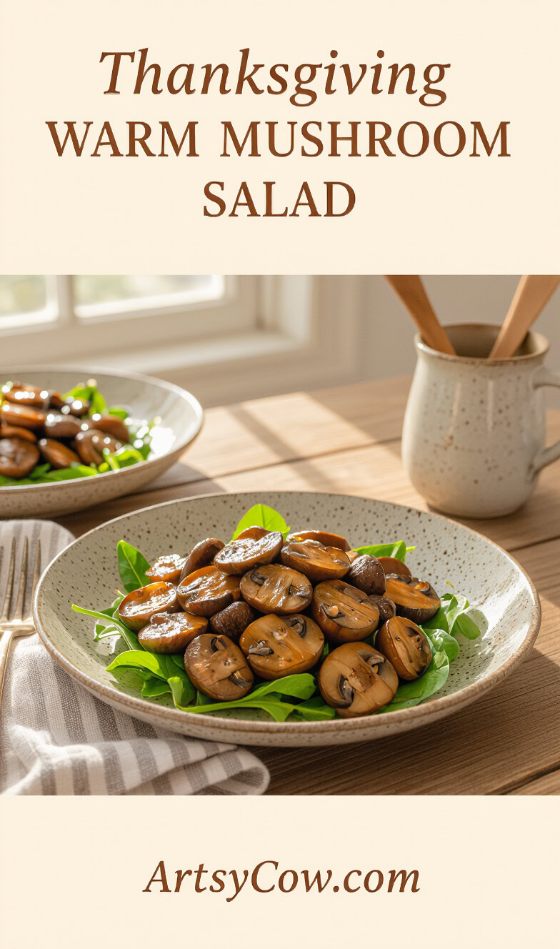 thanksgiving warm mushroom salad pin image