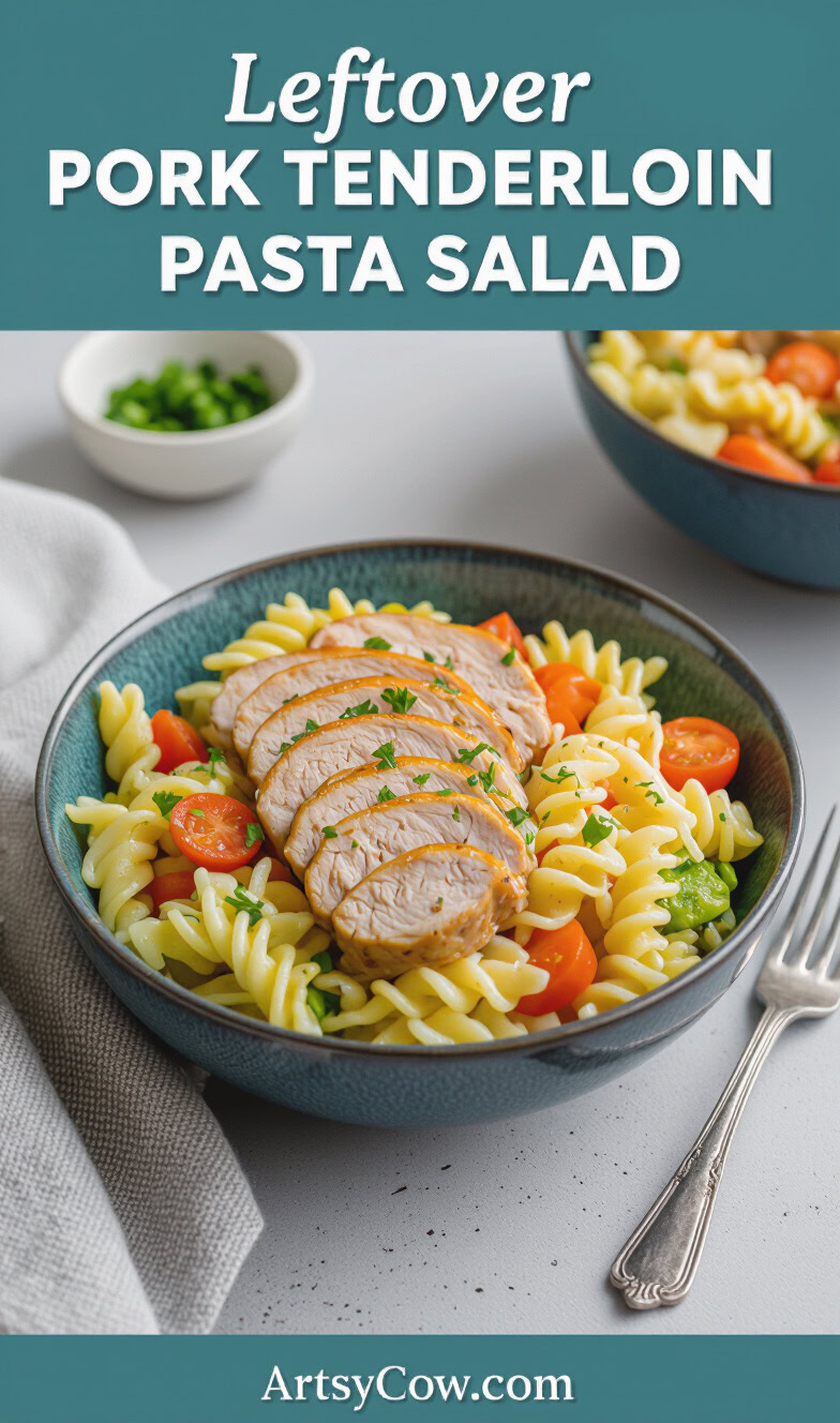 leftover pork tenderloin pasta salad recipe pin image