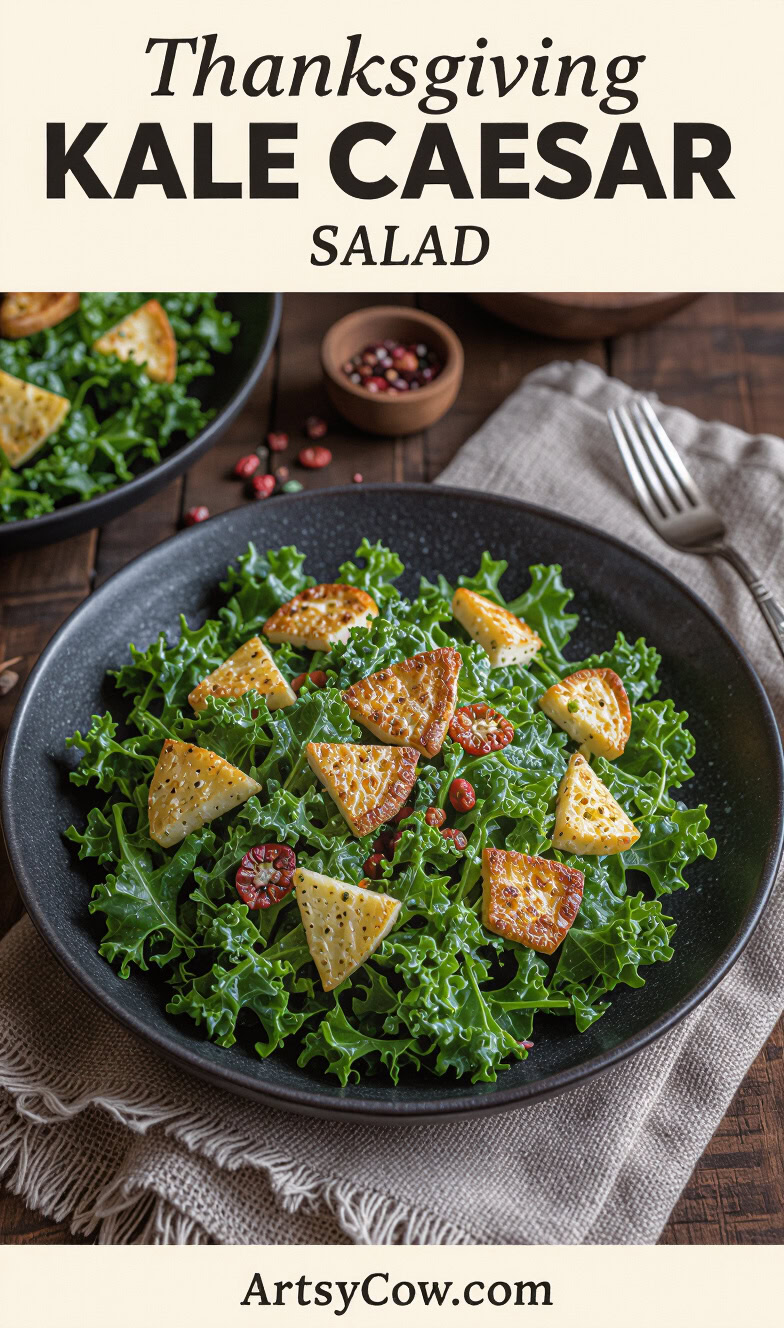 thanksgiving kale caesar salad pin image