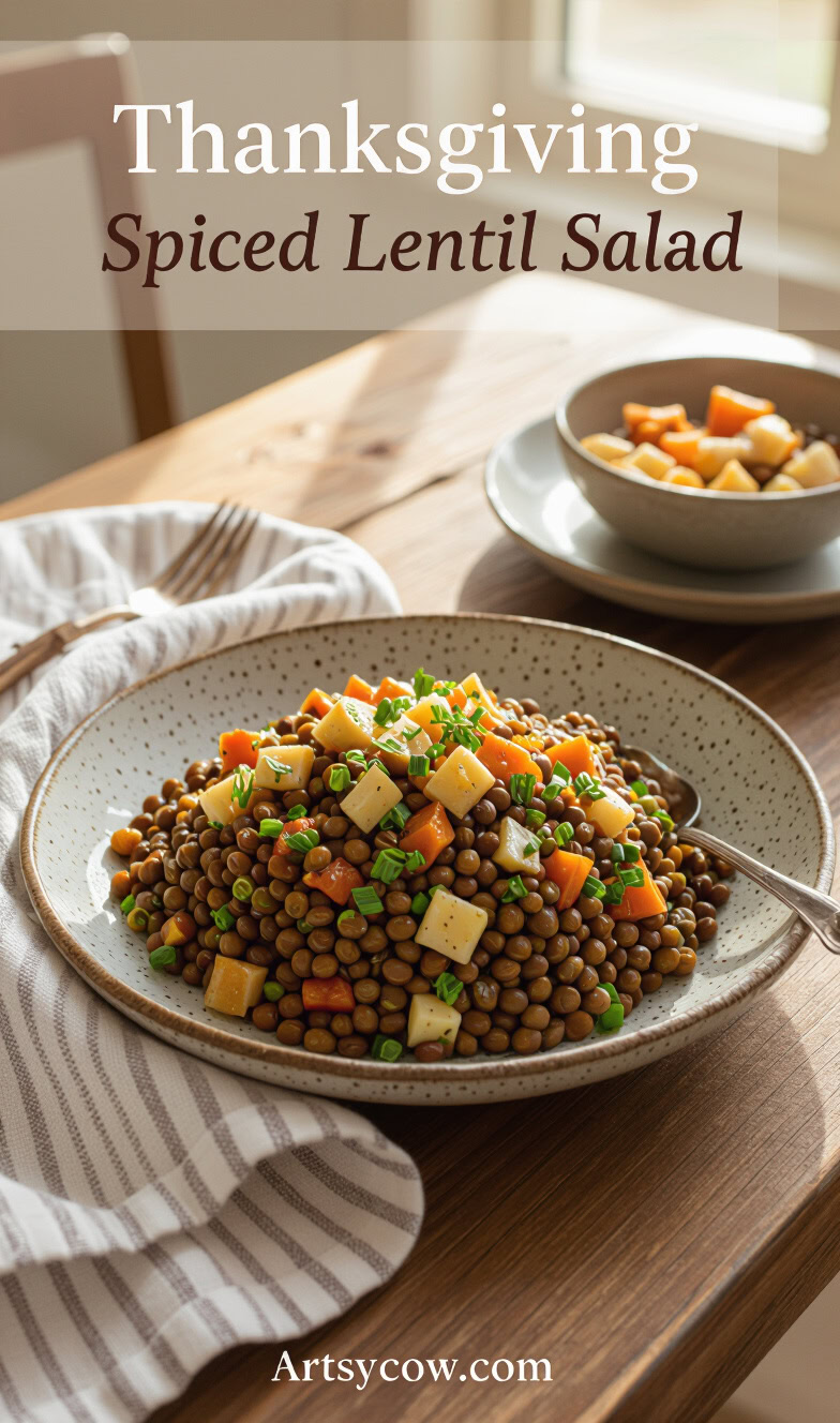 thanksgiving spiced lentil salad pin image