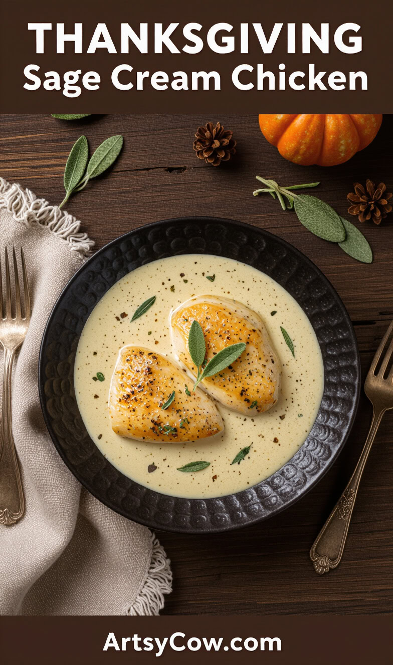 thanksgiving sage cream chicken recipe pin image