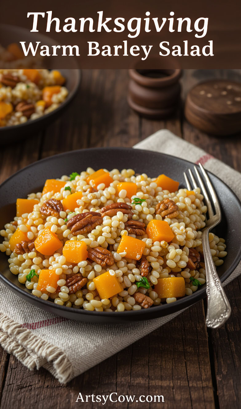 thanksgiving warm barley salad pin image