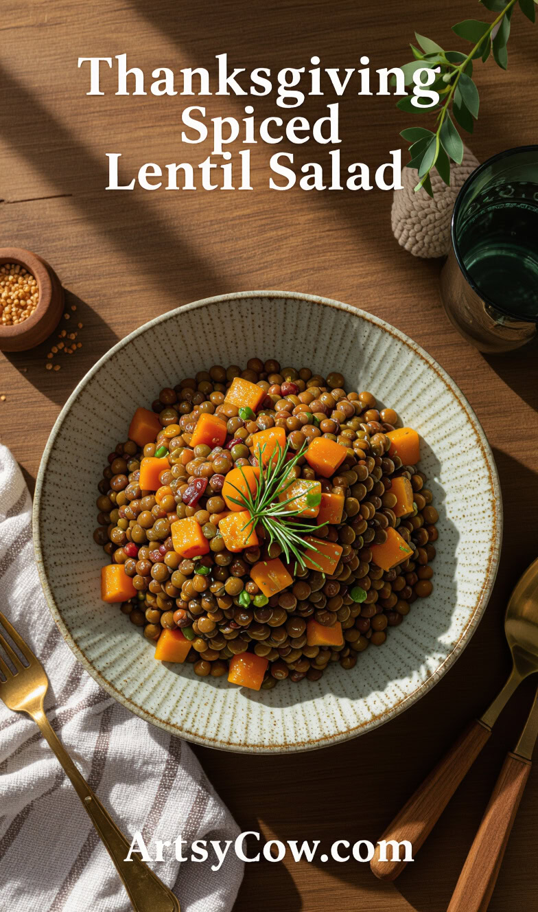 thanksgiving spiced lentil salad pin image
