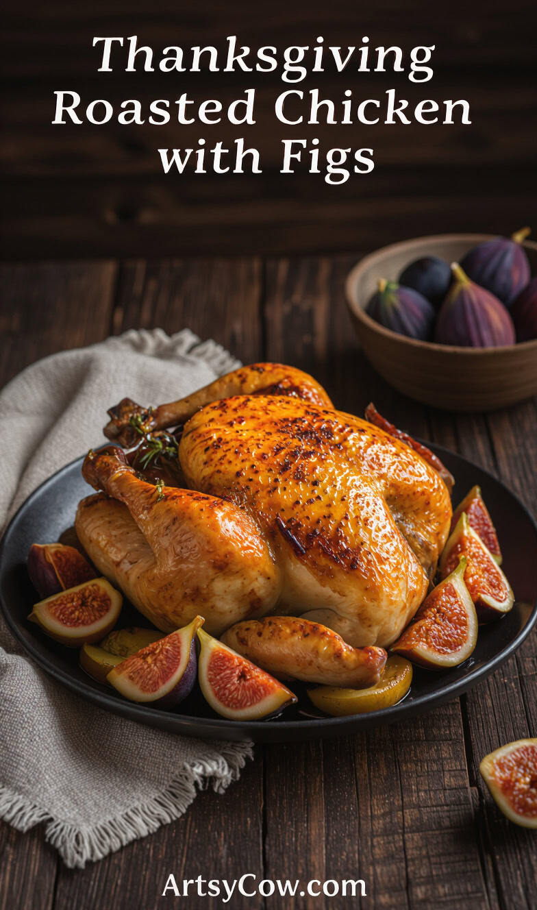 thanksgiving roasted chicken with figs recipe pin image