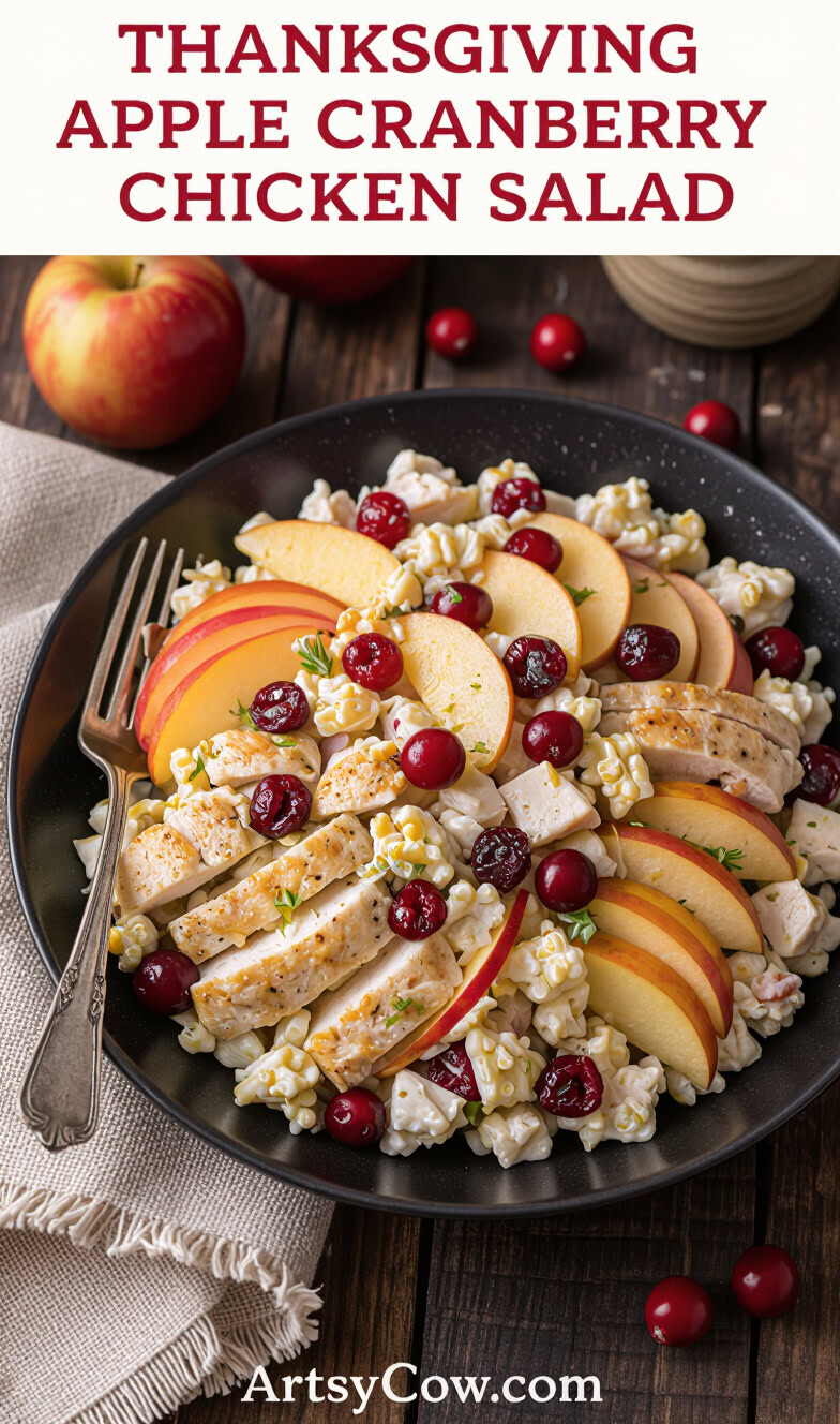 thanksgiving apple cranberry chicken salad recipe pin image