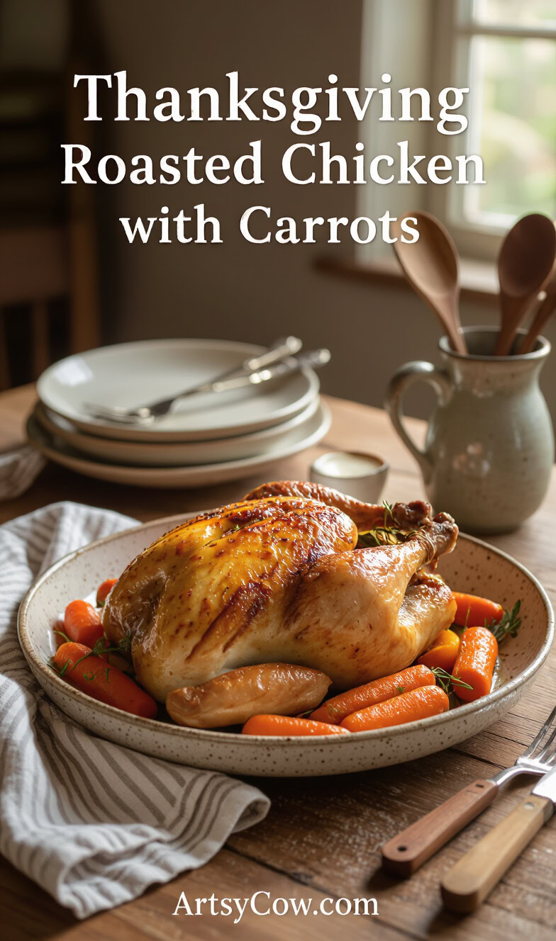 thanksgiving roasted chicken with carrots recipe pin image