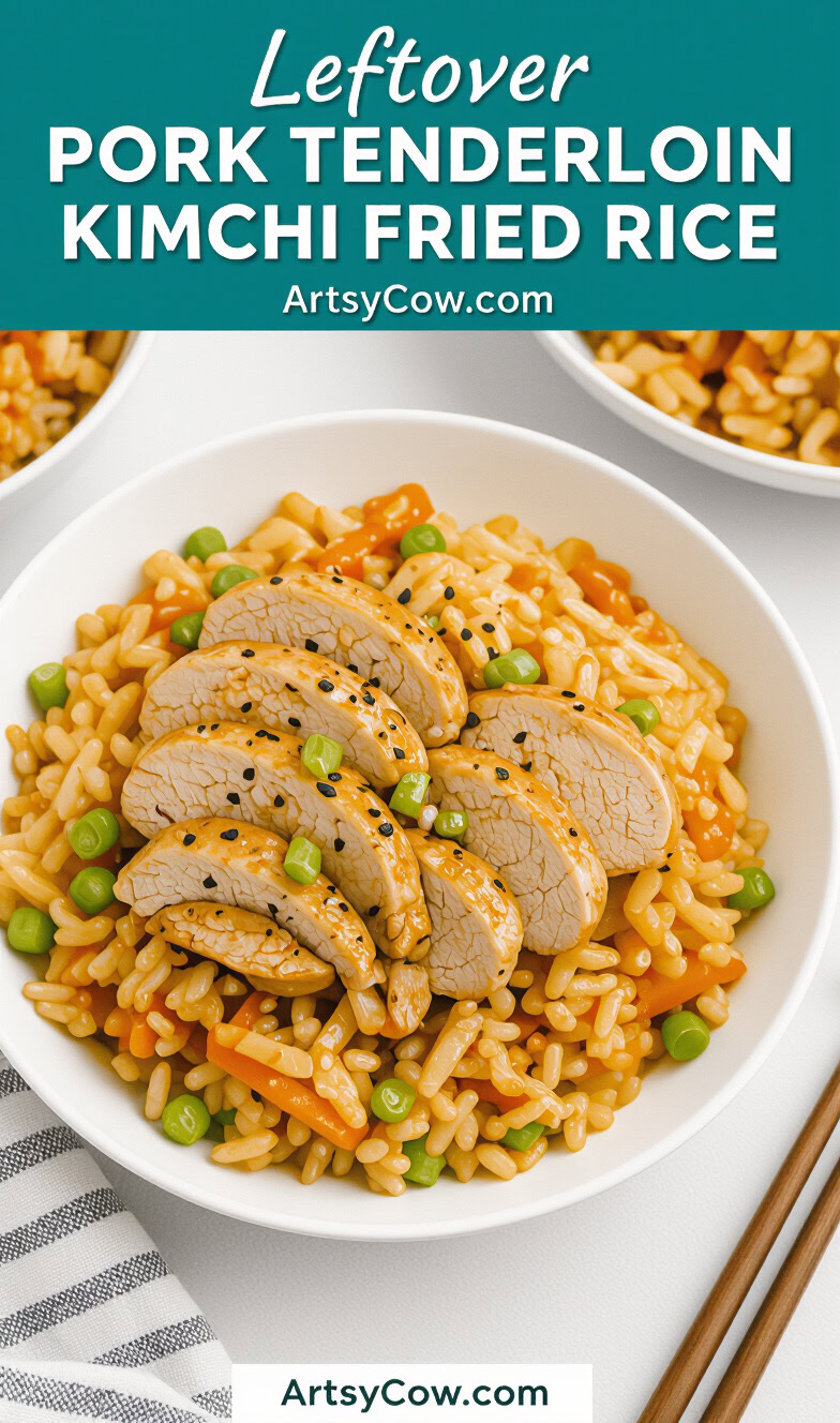 leftover pork tenderloin kimchi fried rice recipe pin image