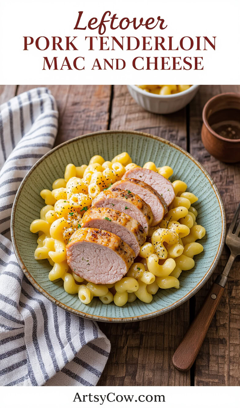 leftover pork tenderloin mac and cheese recipe pin image