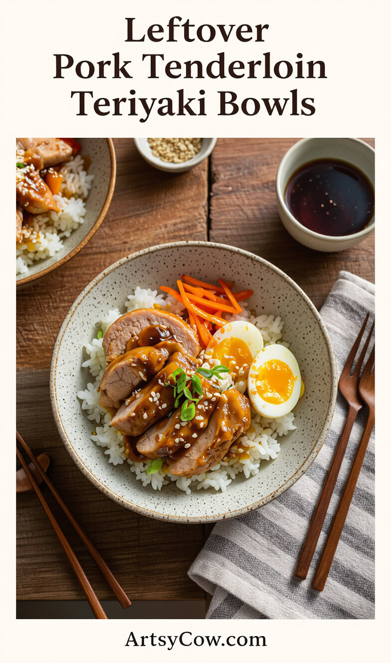 leftover pork tenderloin teriyaki bowls recipe pin image