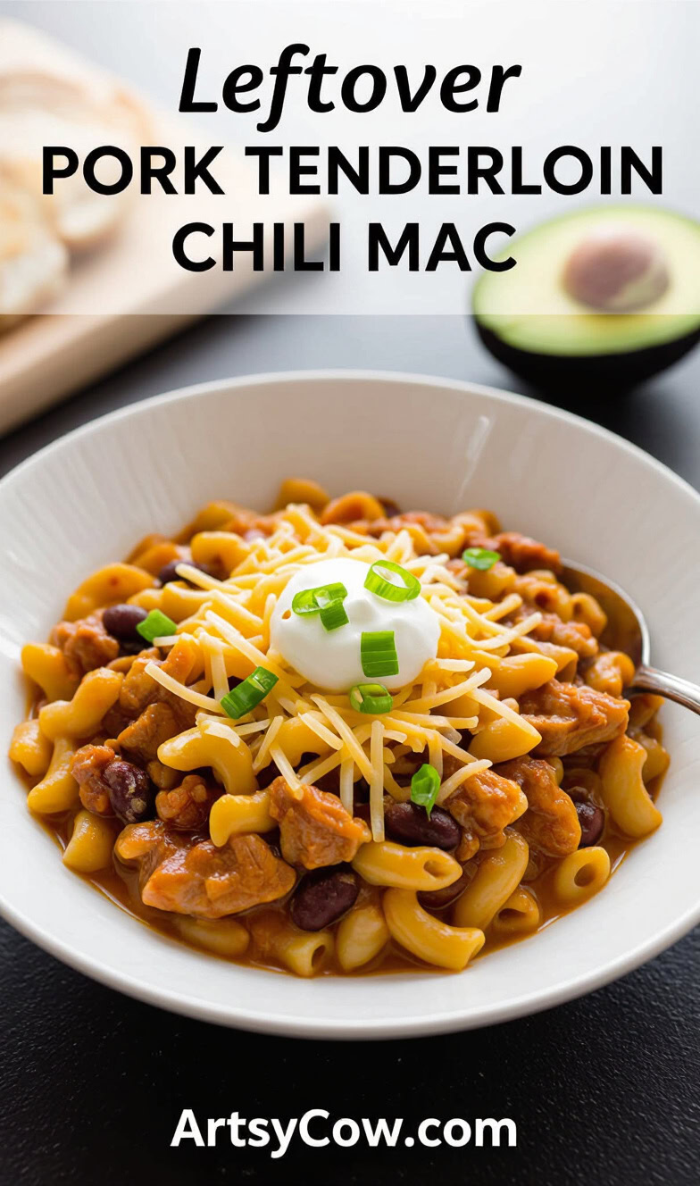 leftover pork tenderloin chili mac recipe pin image