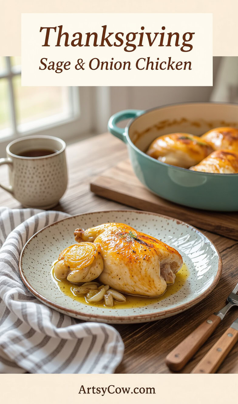 thanksgiving sage and onion chicken recipe pin image