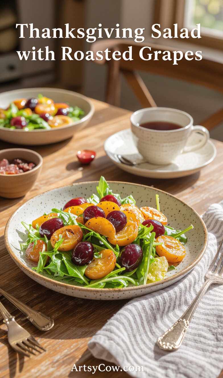 thanksgiving salad with roasted grapes pin image