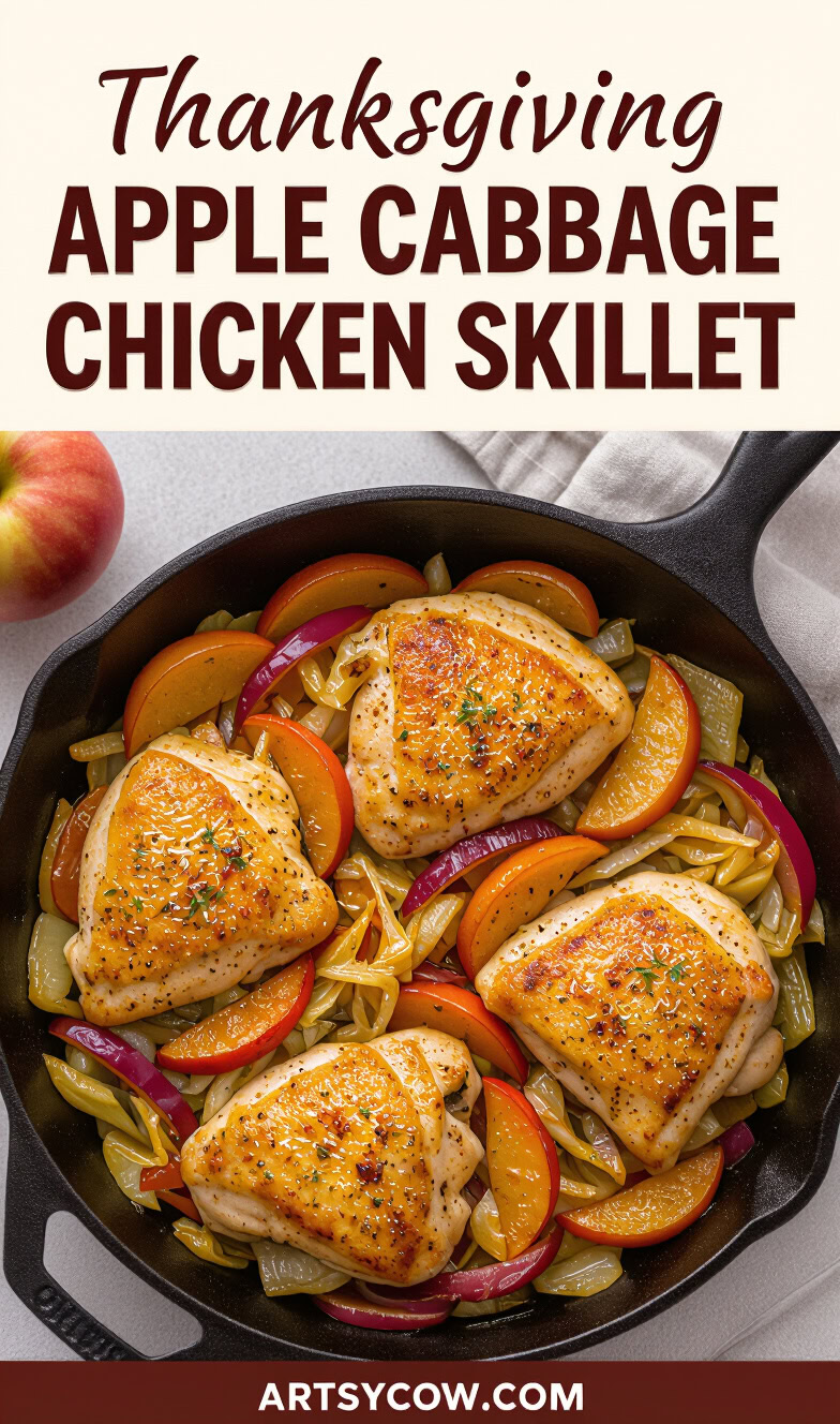 thanksgiving apple cabbage chicken skillet recipe pin image