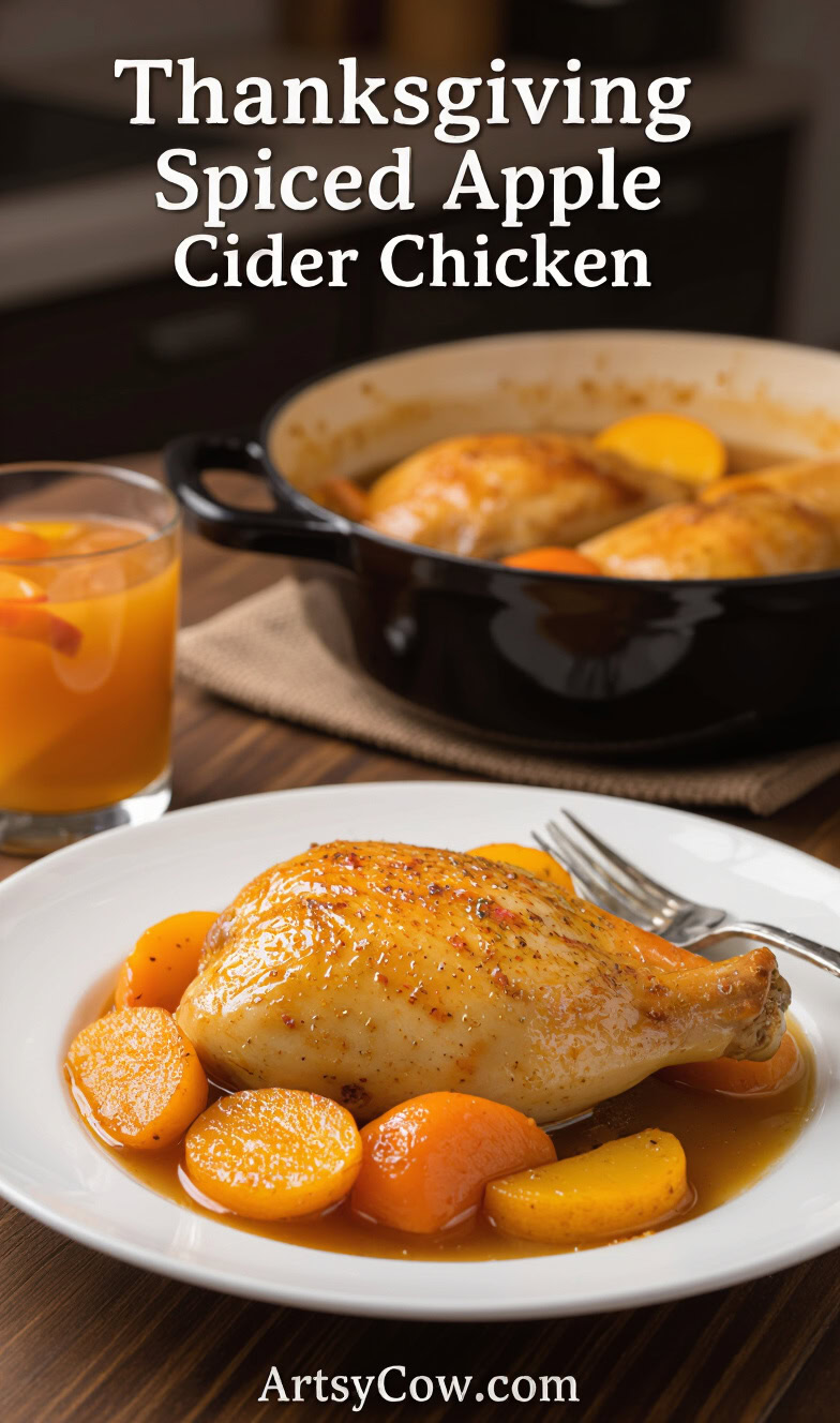 thanksgiving spiced apple cider chicken recipe pin image
