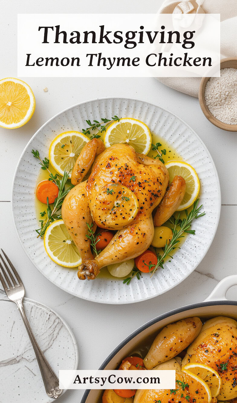 thanksgiving lemon thyme chicken recipe pin image
