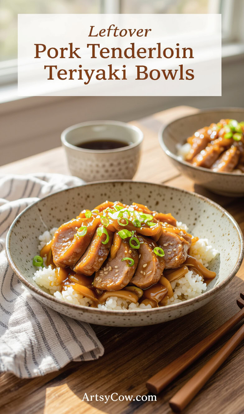 leftover pork tenderloin teriyaki bowls recipe pin image