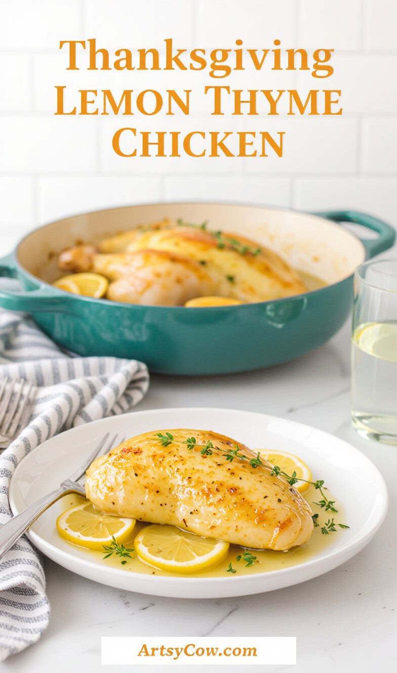 thanksgiving lemon thyme chicken recipe pin image
