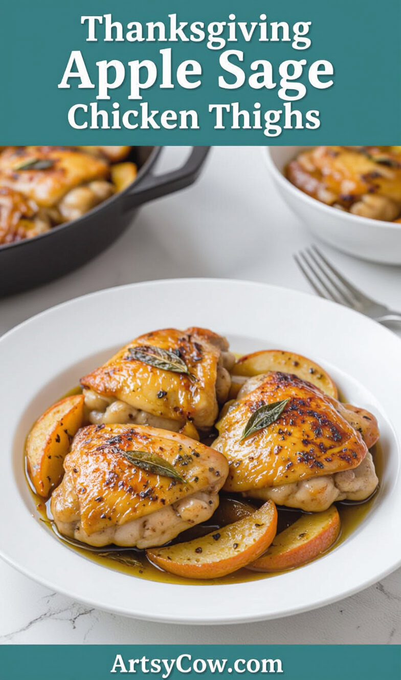 thanksgiving apple sage chicken thighs recipe pin image