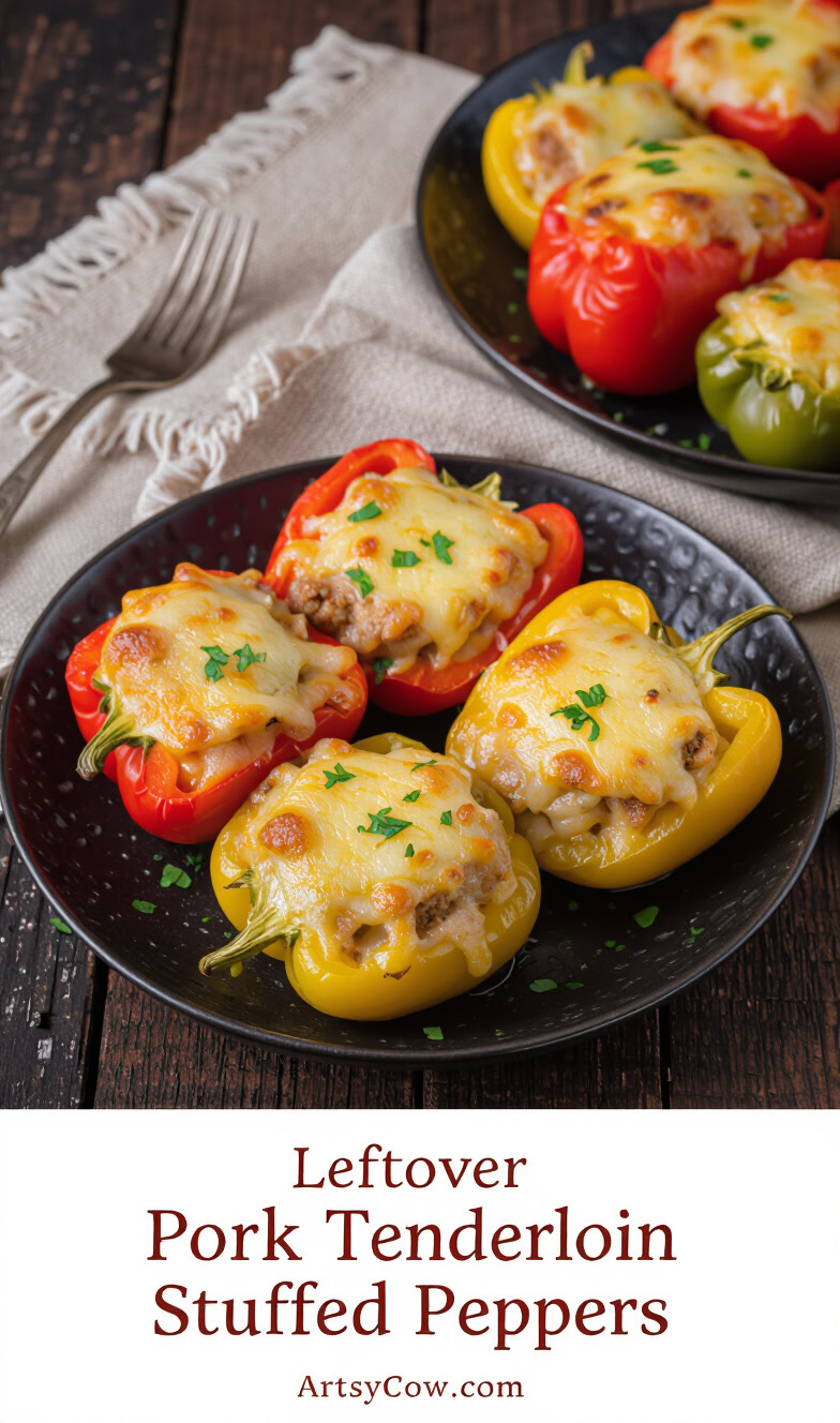 leftover pork tenderloin stuffed peppers recipe pin image