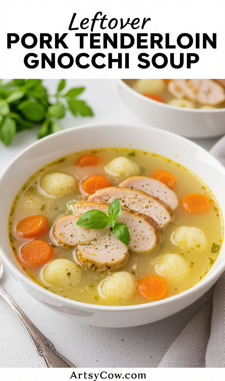 leftover pork tenderloin gnocchi soup recipe pin image