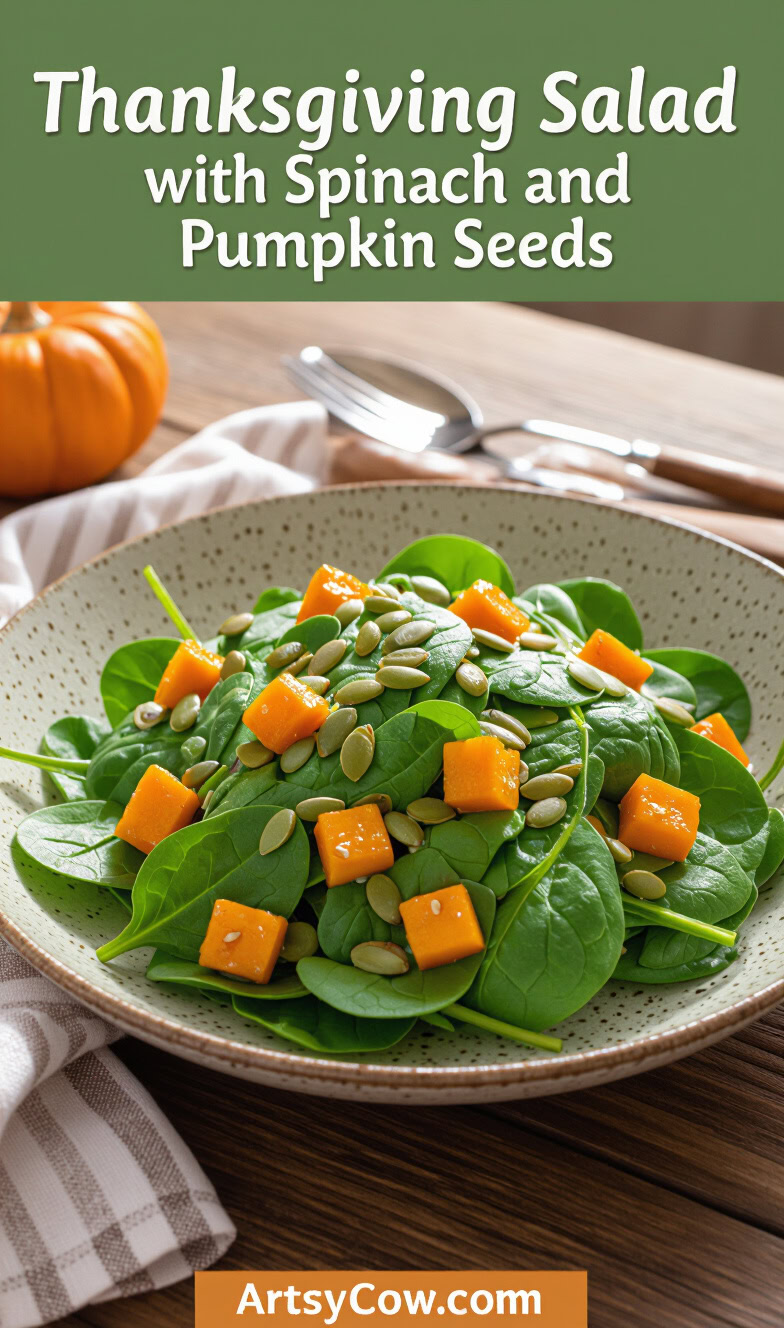 thanksgiving salad with spinach and pumpkin seeds pin image