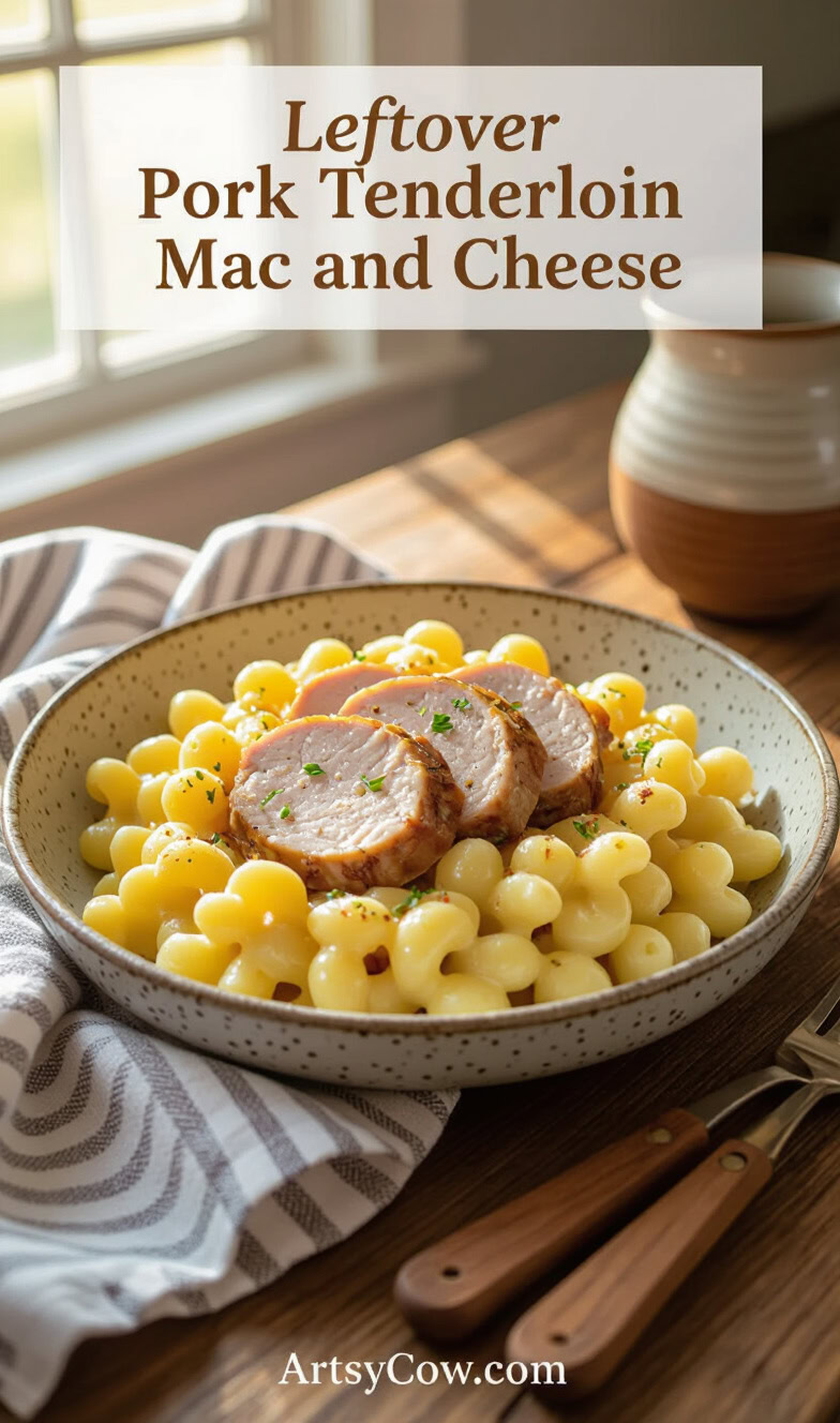 leftover pork tenderloin mac and cheese recipe pin image