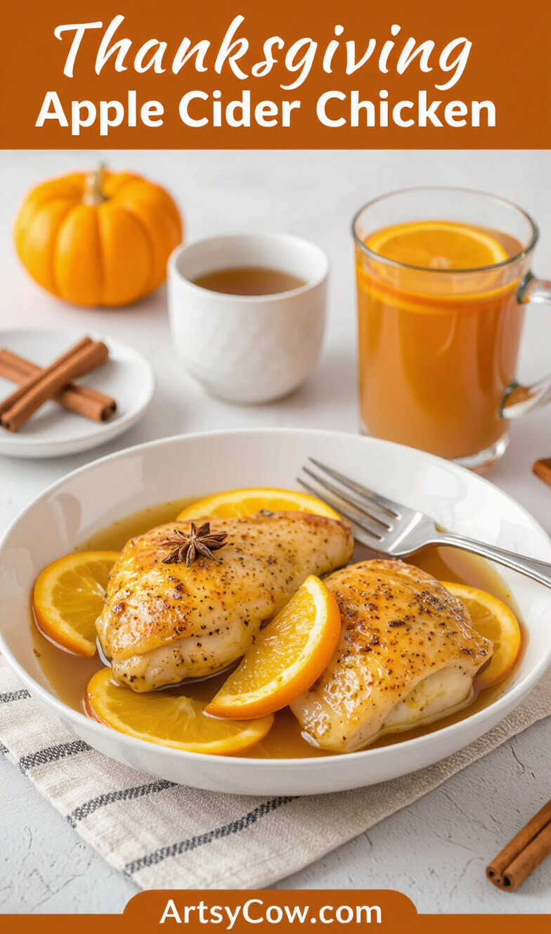 thanksgiving spiced apple cider chicken recipe pin image