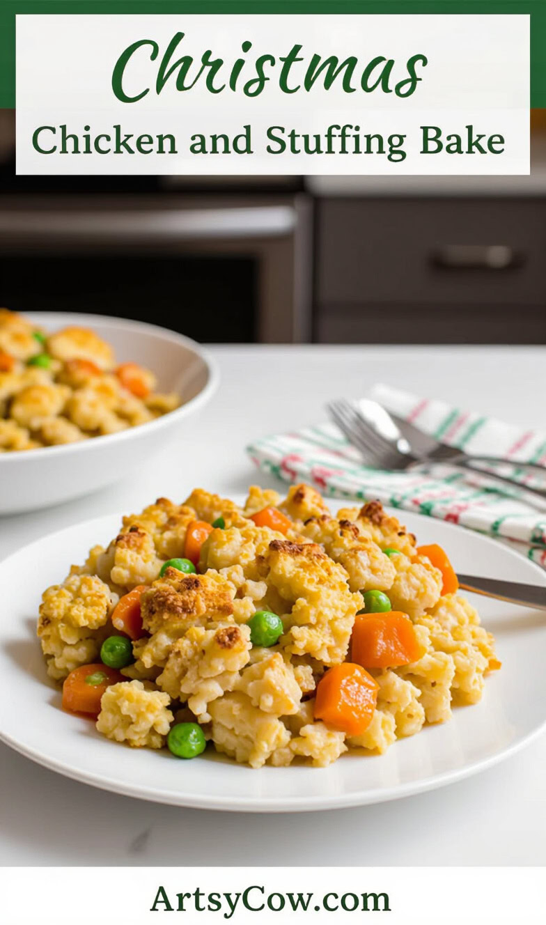 christmas chicken and stuffing bake pin image
