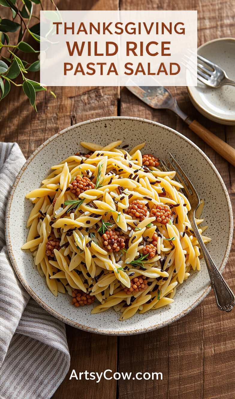 thanksgiving wild rice pasta salad pin image