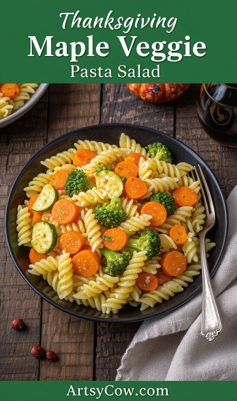 thanksgiving maple veggie pasta salad pin image