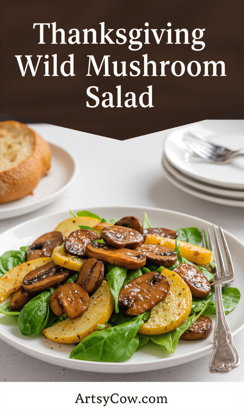 thanksgiving wild mushroom salad pin image
