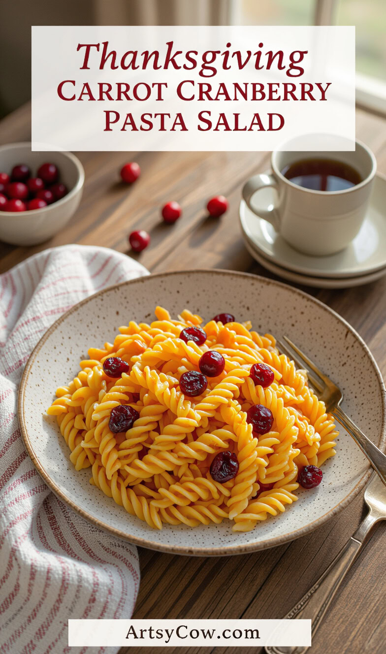 thanksgiving carrot cranberry pasta salad pin image