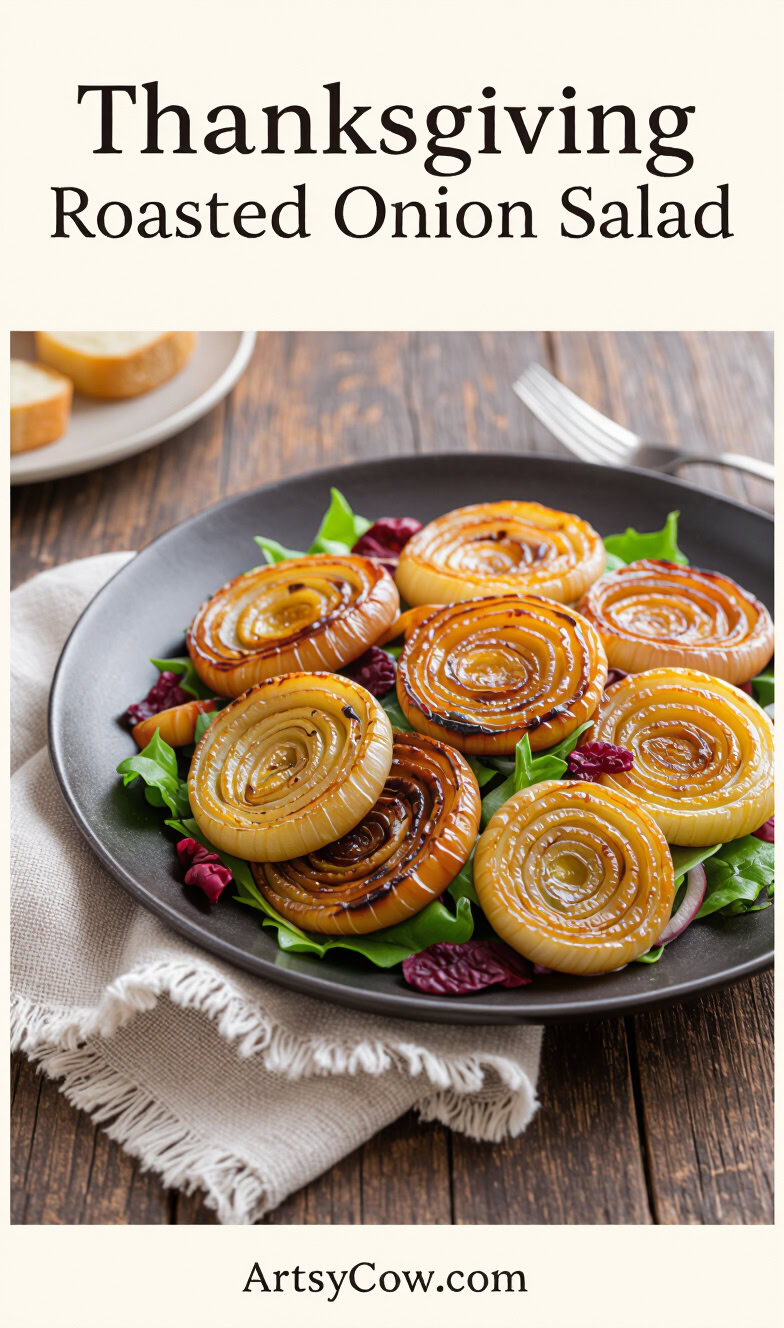 thanksgiving roasted onion salad pin image