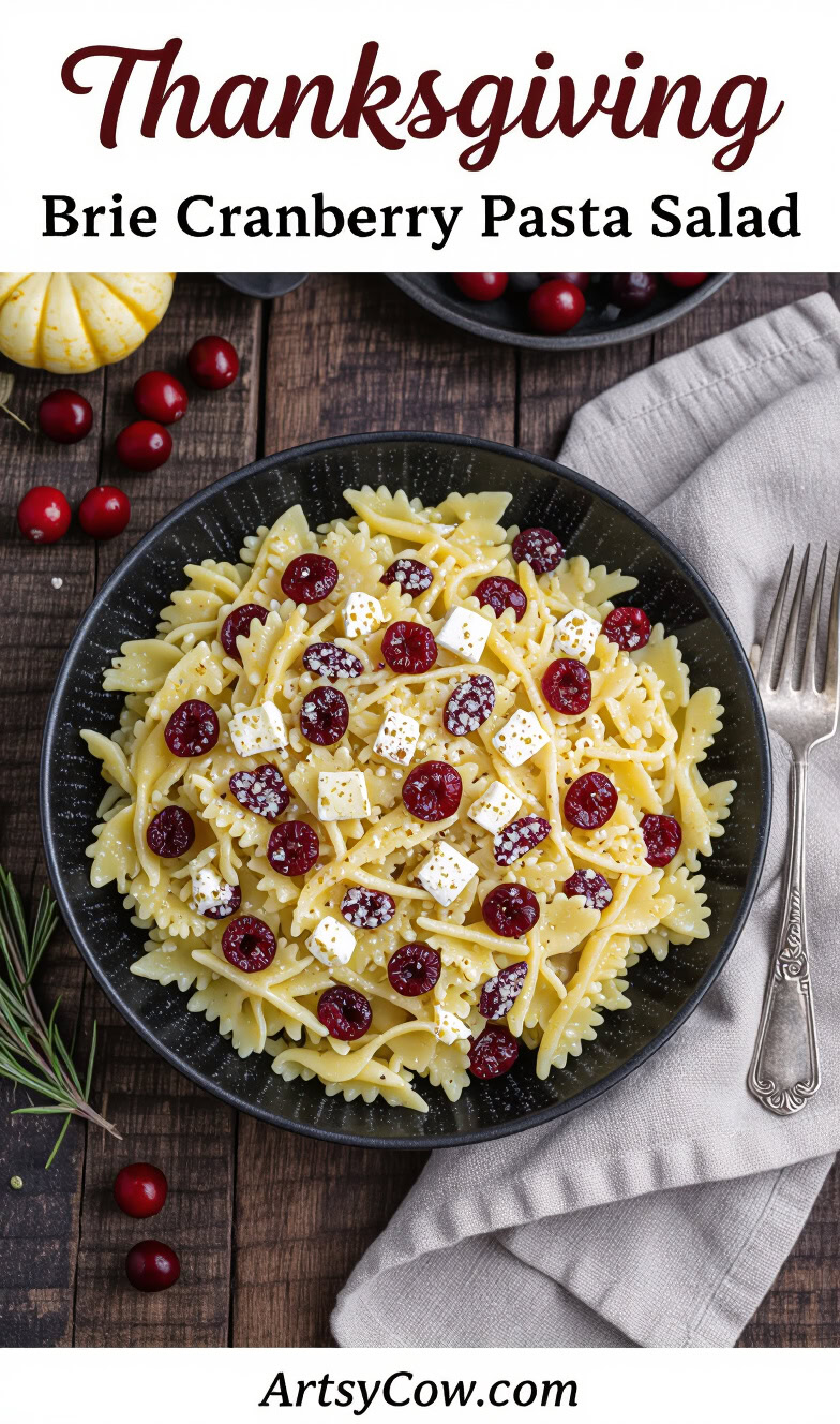 thanksgiving brie cranberry pasta salad pin image