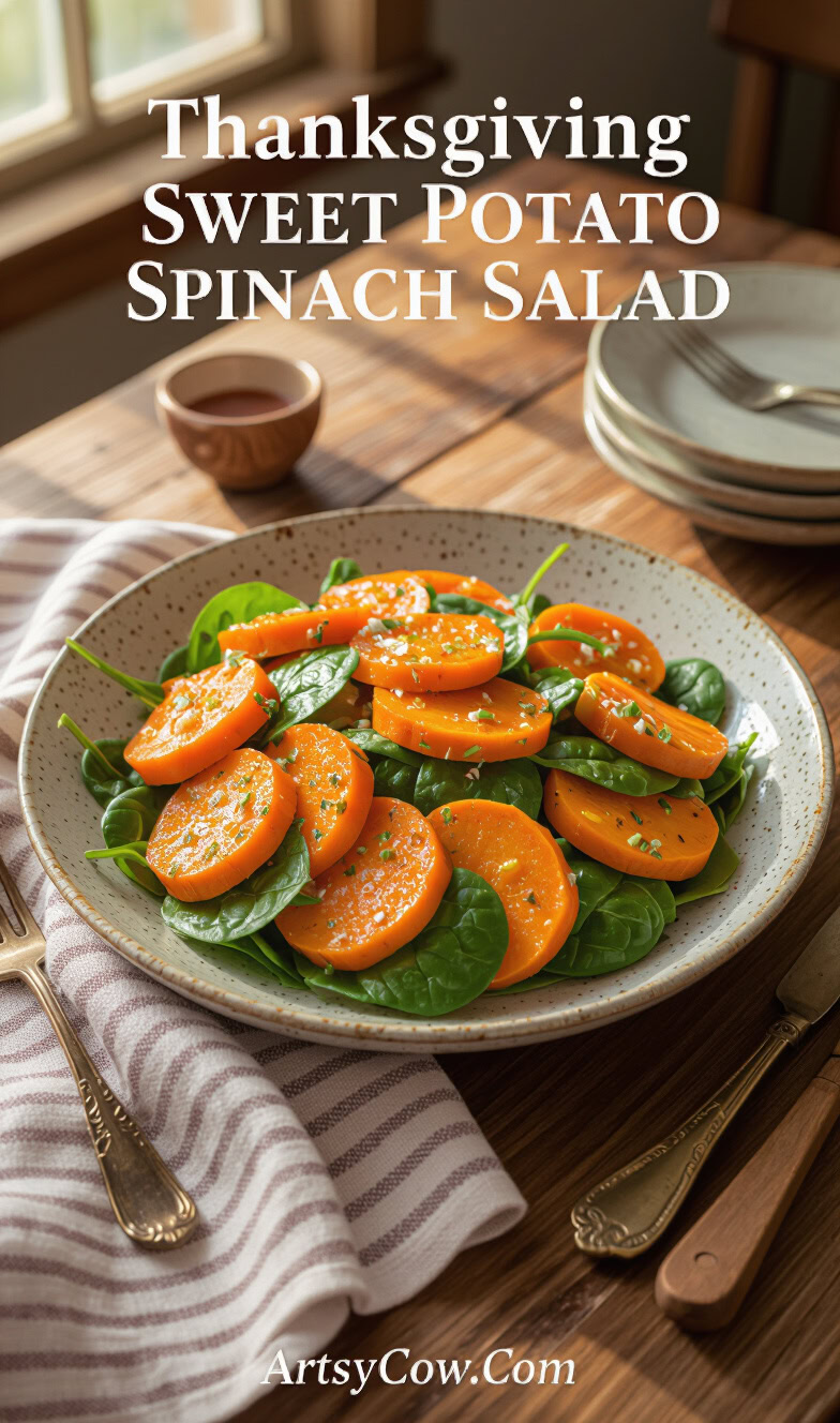 thanksgiving sweet potato spinach salad pin image