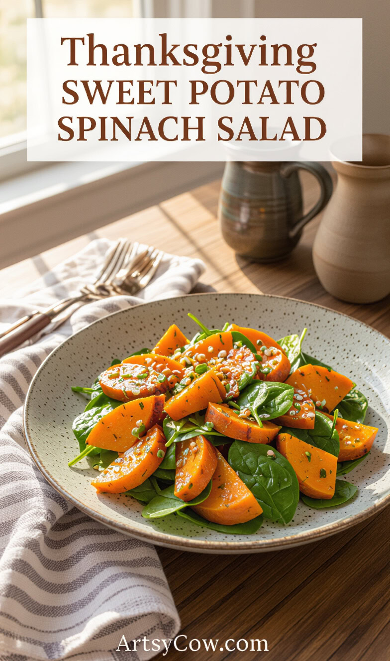 thanksgiving sweet potato spinach salad pin image