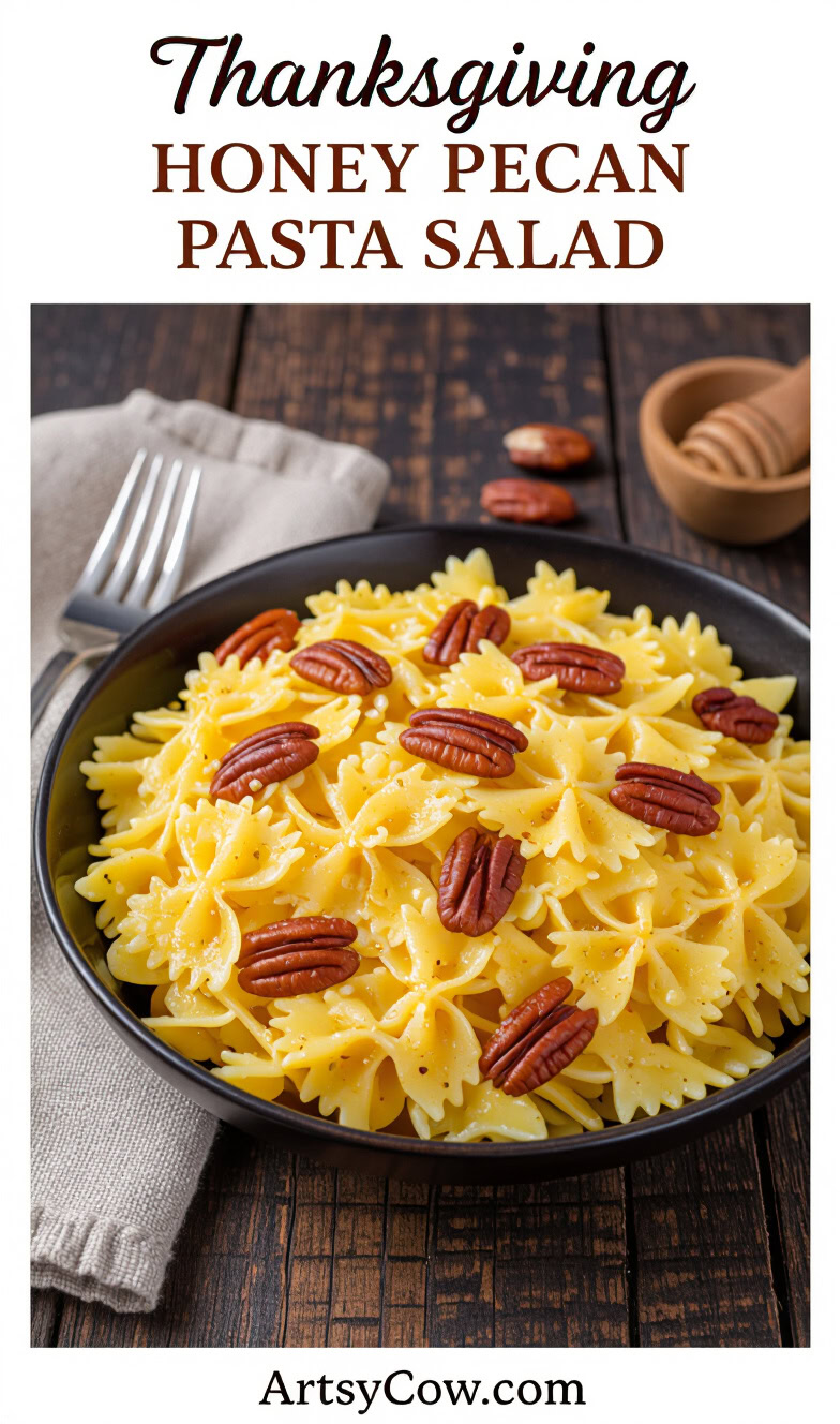 thanksgiving honey pecan pasta salad pin image